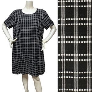 EILEEN FISHER Black White Organic Linen Cotton Shift Dress Oversized Boxy M